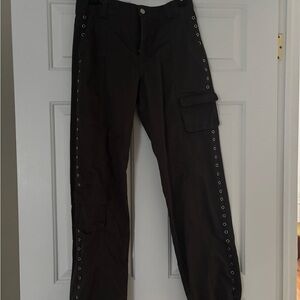 Mango Dark Green Cargo Pants with Eyelet details